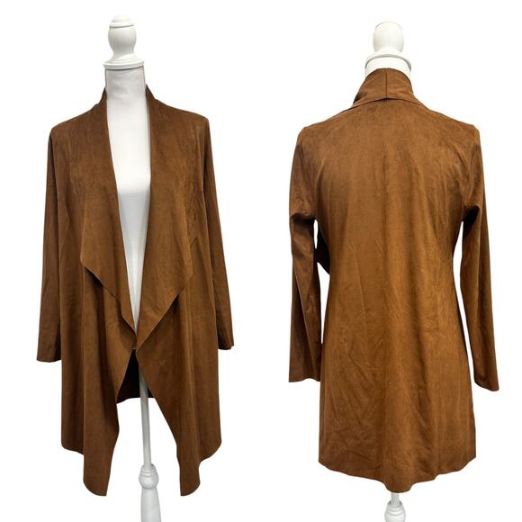 Soft Surroundings Tan Shape Drape Coastal Cowgirl Retro Boho Faux Suede Cardigan - Picture 1 of 7
